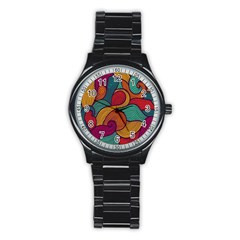 Swirly, Abstract, Multi Colored, Pattern, Stainless Steel Round Watch