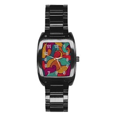 Swirly, Abstract, Multi Colored, Pattern, Stainless Steel Barrel Watch