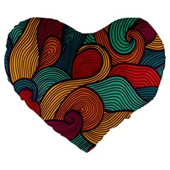 Swirly, Abstract, Multi Colored, Pattern, Large 19  Premium Flano Heart Shape Cushions