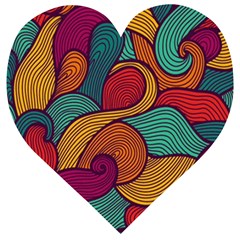 Swirly, Abstract, Multi Colored, Pattern, Wooden Puzzle Heart