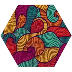 Swirly, Abstract, Multi Colored, Pattern, Wooden Puzzle Hexagon