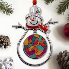 Swirly, Abstract, Multi Colored, Pattern, Metal Snowman Ornament