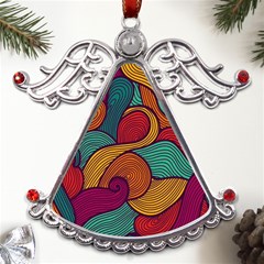 Swirly, Abstract, Multi Colored, Pattern, Metal Angel with Crystal Ornament