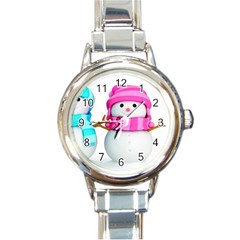 Two Snowmen, Round Italian Charm Watch