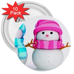 Two Snowmen, 3  Buttons (10 Pack)  by kyorashop23