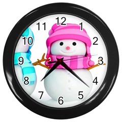 Two Snowmen, Wall Clock (black) by kyorashop23