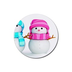 Two Snowmen, Rubber Round Coaster (4 Pack) by kyorashop23