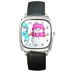 Two Snowmen, Square Metal Watch by kyorashop23