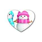 Two Snowmen, Rubber Heart Coaster (4 pack) Front