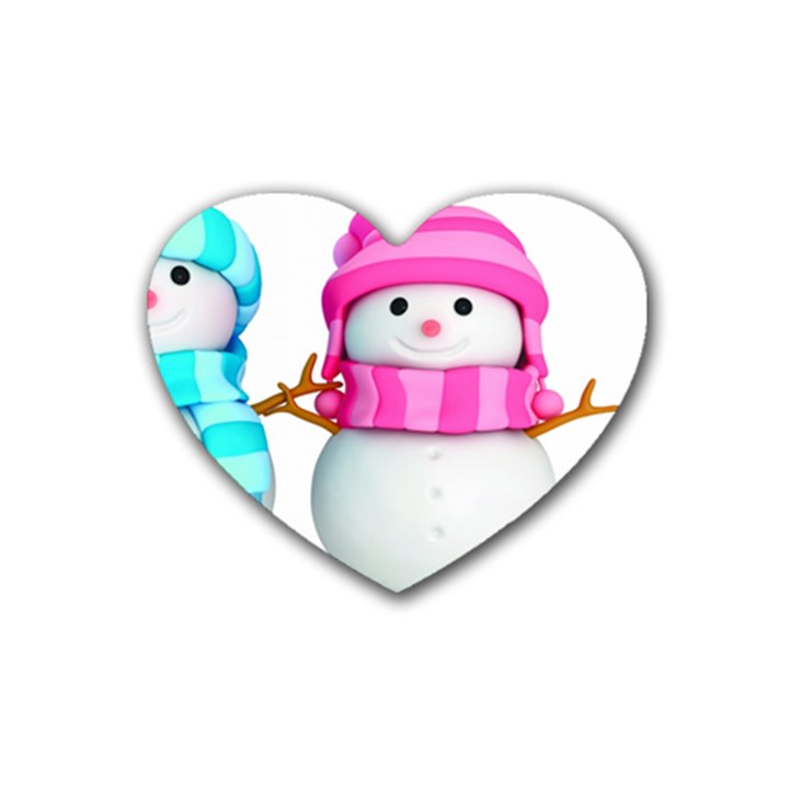 Two Snowmen, Rubber Heart Coaster (4 pack)