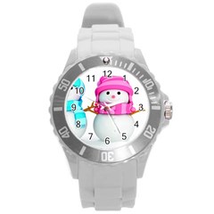 Two Snowmen, Round Plastic Sport Watch (L)