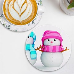 Two Snowmen, Uv Print Round Tile Coaster by kyorashop23