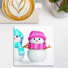 Two Snowmen, Uv Print Square Tile Coaster  by kyorashop23