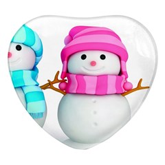 Two Snowmen, Heart Glass Fridge Magnet (4 Pack) by kyorashop23