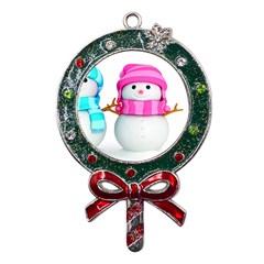 Two Snowmen, Metal X mas Lollipop With Crystal Ornament