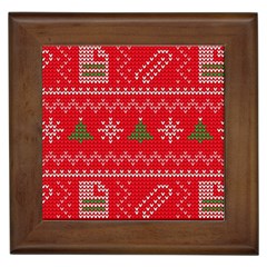 Red Christmas Pattern Xmas Decorations, Christmas Knitted Texture Framed Tile by kyorashop23