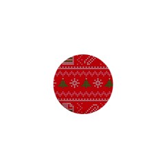 Red Christmas Pattern Xmas Decorations, Christmas Knitted Texture 1  Mini Buttons by kyorashop23