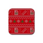 Red Christmas Pattern Xmas Decorations, Christmas Knitted Texture Rubber Coaster (Square) Front