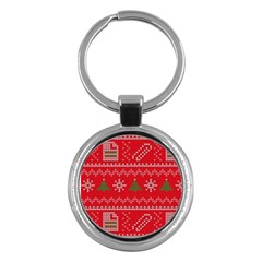 Red Christmas Pattern Xmas Decorations, Christmas Knitted Texture Key Chain (round) by kyorashop23