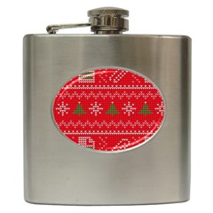 Red Christmas Pattern Xmas Decorations, Christmas Knitted Texture Hip Flask (6 Oz) by kyorashop23