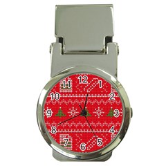 Red Christmas Pattern Xmas Decorations, Christmas Knitted Texture Money Clip Watches by kyorashop23