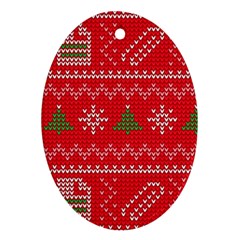 Red Christmas Pattern Xmas Decorations, Christmas Knitted Texture Oval Ornament (two Sides) by kyorashop23