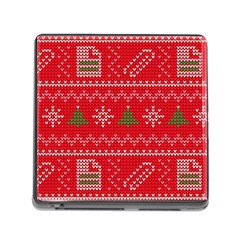 Red Christmas Pattern Xmas Decorations, Christmas Knitted Texture Memory Card Reader (square 5 Slot) by kyorashop23