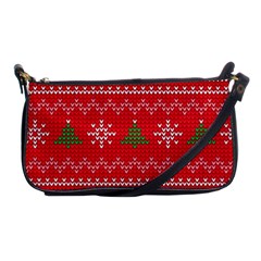 Red Christmas Pattern Xmas Decorations, Christmas Knitted Texture Shoulder Clutch Bag by kyorashop23