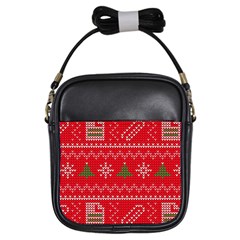 Red Christmas Pattern Xmas Decorations, Christmas Knitted Texture Girls Sling Bag by kyorashop23