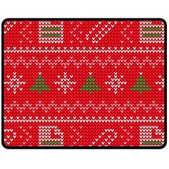 Red Christmas Pattern Xmas Decorations, Christmas Knitted Texture Fleece Blanket (medium) by kyorashop23