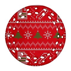 Red Christmas Pattern Xmas Decorations, Christmas Knitted Texture Ornament (round Filigree) by kyorashop23