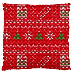 Red Christmas Pattern Xmas Decorations, Christmas Knitted Texture Large Cushion Case (one Side) by kyorashop23