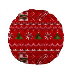 Red Christmas Pattern Xmas Decorations, Christmas Knitted Texture Standard 15  Premium Round Cushions by kyorashop23