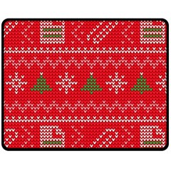 Red Christmas Pattern Xmas Decorations, Christmas Knitted Texture Two Sides Fleece Blanket (medium) by kyorashop23