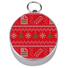 Red Christmas Pattern Xmas Decorations, Christmas Knitted Texture Silver Compasses by kyorashop23