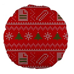 Red Christmas Pattern Xmas Decorations, Christmas Knitted Texture Large 18  Premium Flano Round Cushions by kyorashop23