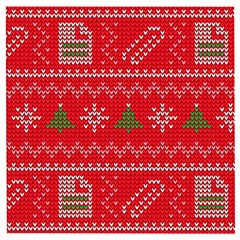 Red Christmas Pattern Xmas Decorations, Christmas Knitted Texture Wooden Puzzle Square by kyorashop23