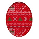 Red Christmas Pattern Xmas Decorations, Christmas Knitted Texture Oval Glass Fridge Magnet (4 pack) Front