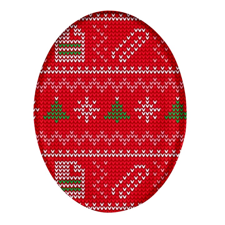 Red Christmas Pattern Xmas Decorations, Christmas Knitted Texture Oval Glass Fridge Magnet (4 pack)