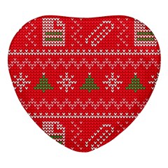 Red Christmas Pattern Xmas Decorations, Christmas Knitted Texture Heart Glass Fridge Magnet (4 Pack) by kyorashop23