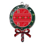 Red Christmas Pattern Xmas Decorations, Christmas Knitted Texture Metal X Mas Lollipop with Crystal Ornament Front