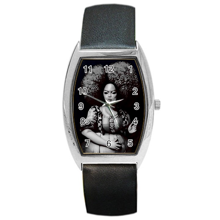 Vintage afro style doll illustration (IA&Human) Barrel Style Metal Watch