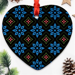 Flower Pattern Flora Floral Seamless Heart Ornament (two Sides)