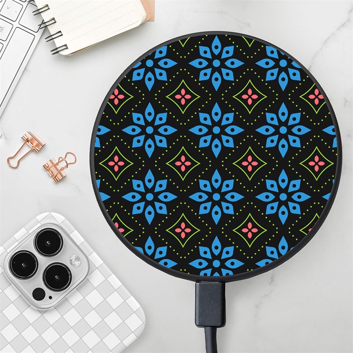 Flower Pattern Flora Floral Seamless Wireless Fast Charger(Black)