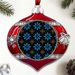 Flower Pattern Flora Floral Seamless Metal Snowflake And Bell Red Ornament