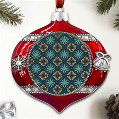 Flowers Pattern Design Abstract Metal Snowflake And Bell Red Ornament