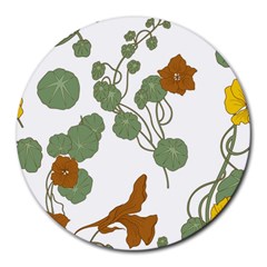 Nasturtium Flowers Plant Leaves Round Mousepad by Salmanaz77