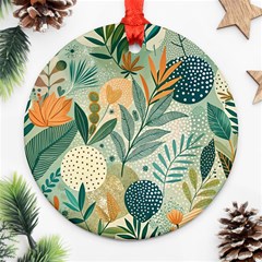 Leaves Pattern Flora Round Ornament (two Sides)