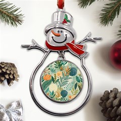 Leaves Pattern Flora Metal Snowman Ornament