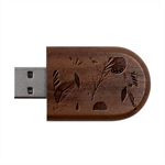 Leaves Pattern Flora Wood Oval USB Flash Drive USB